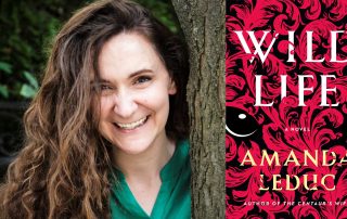 Amanda Leduc's headshot beside the Wild Life book cover