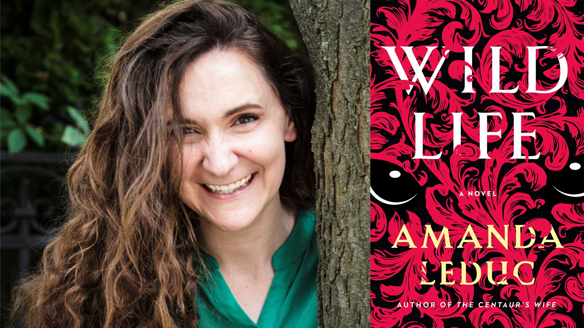 Amanda Leduc's headshot beside the Wild Life book cover