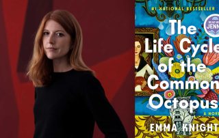 Emma Knight's headshot beside The Life Cycle of the Common Octopus book cover