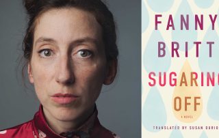 Fanny Britt's headshot beside the Sugaring Off book cover