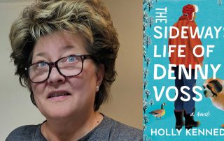 Holly Kennedy's headshot beside The Sideways Life of Denny Voss book cover