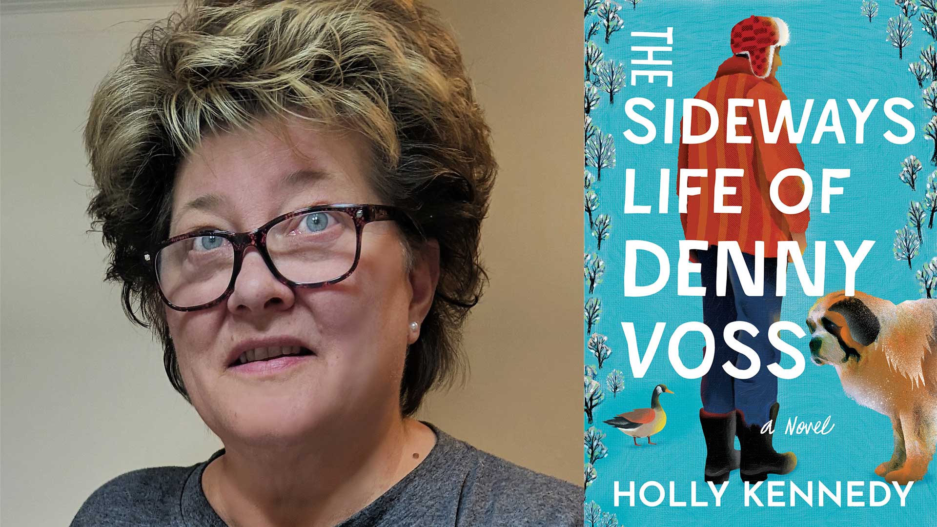 Holly Kennedy's headshot beside The Sideways Life of Denny Voss book cover