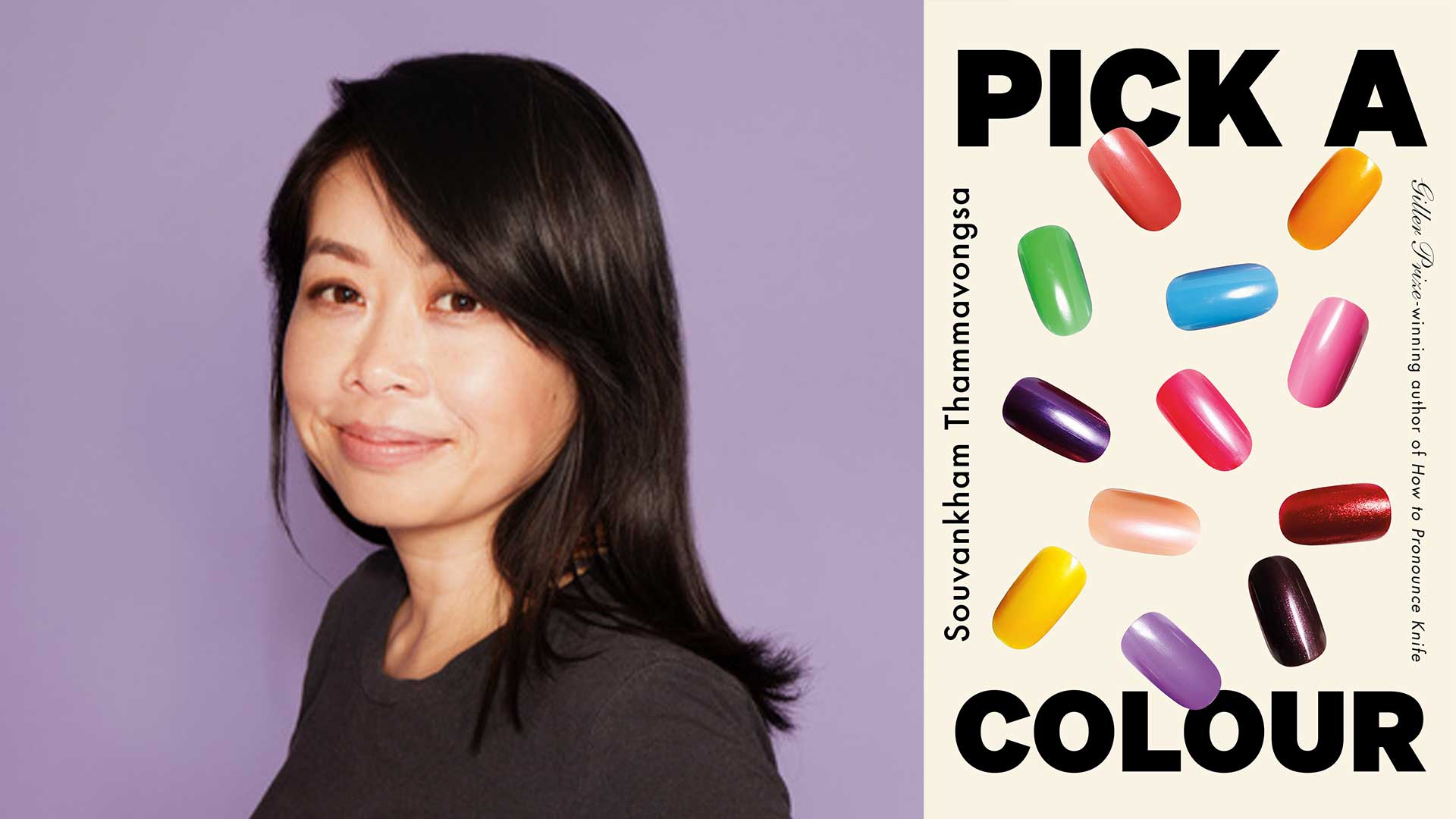 Souvankham Thammavongsa's headshot beside the Pick A Colour book cover